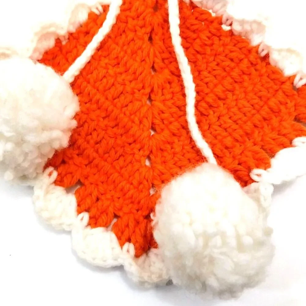 Vintage  Porcelain Doll Head Wall Hanging With Orange Crochet #A007